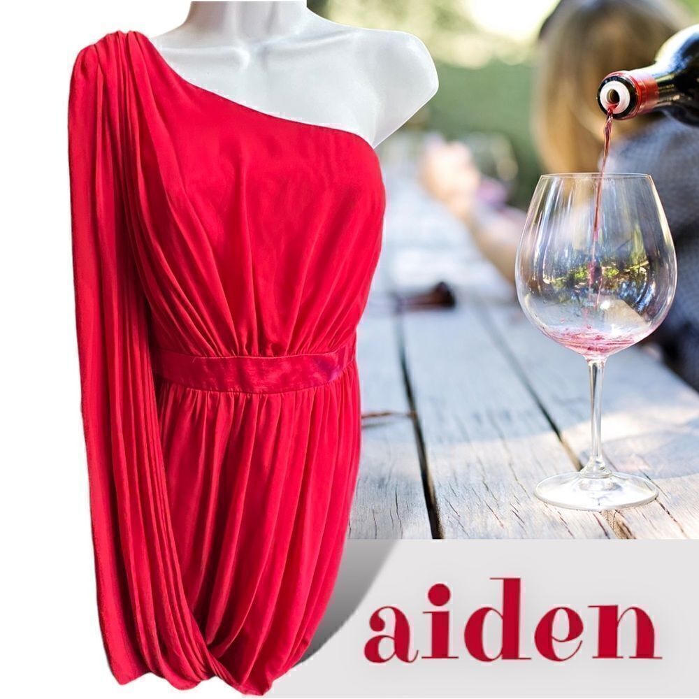 New Aiden Ruby red Chiffon dress size 12 Grecian style. Single shoulder